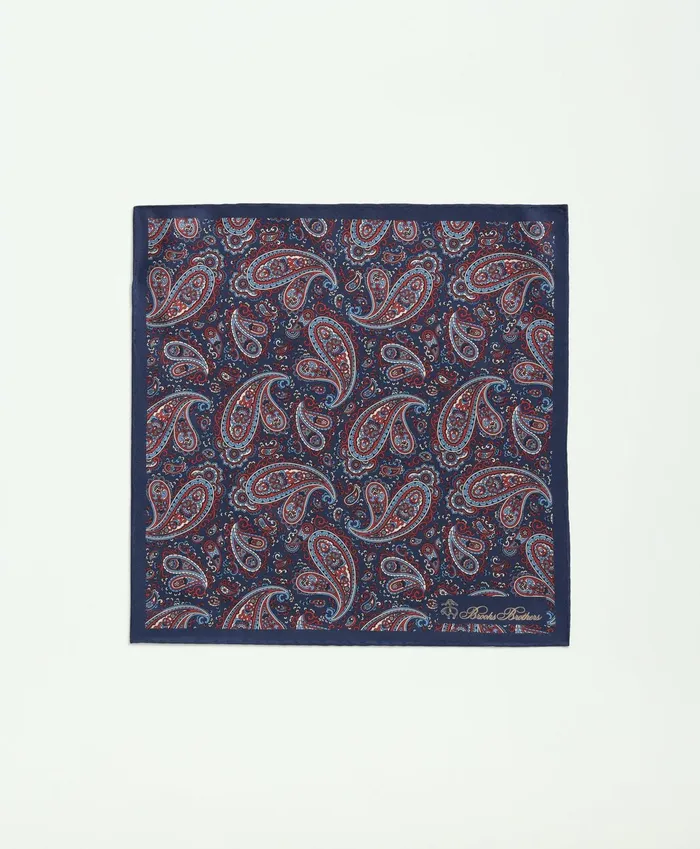 Men Silk Large Paisley Pocket Square Navyred Brooks Brothers Ties and Pocket Squares