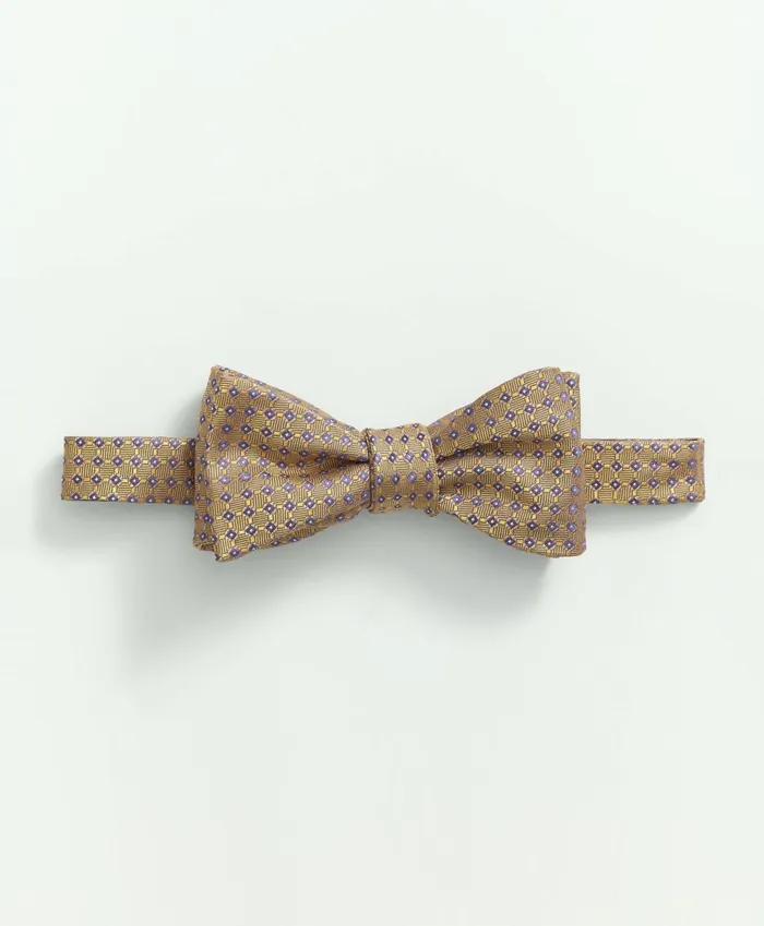 Men Silk Woven Mini Geo Pattern Bow Tie Yellow Brooks Brothers Ties and Pocket Squares