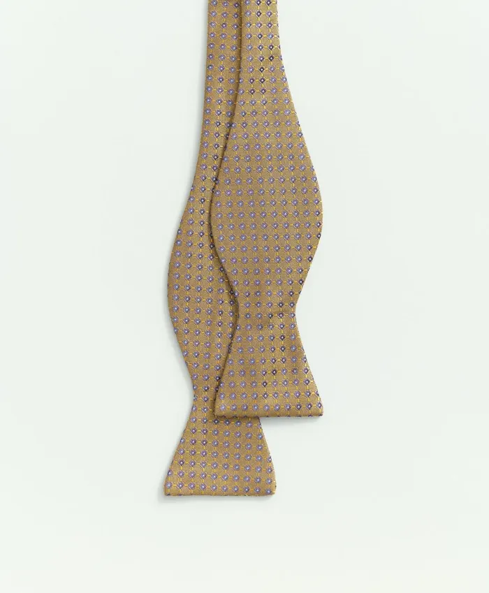 Men Silk Woven Mini Geo Pattern Bow Tie Yellow Brooks Brothers Ties and Pocket Squares