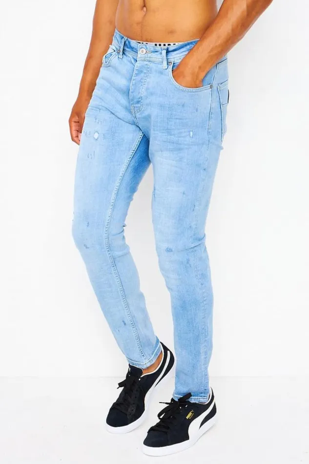 Men Slim Scratched Jean In Light Blue Project X 8211 Tp21064 Blue Brentiny Paris Jeans