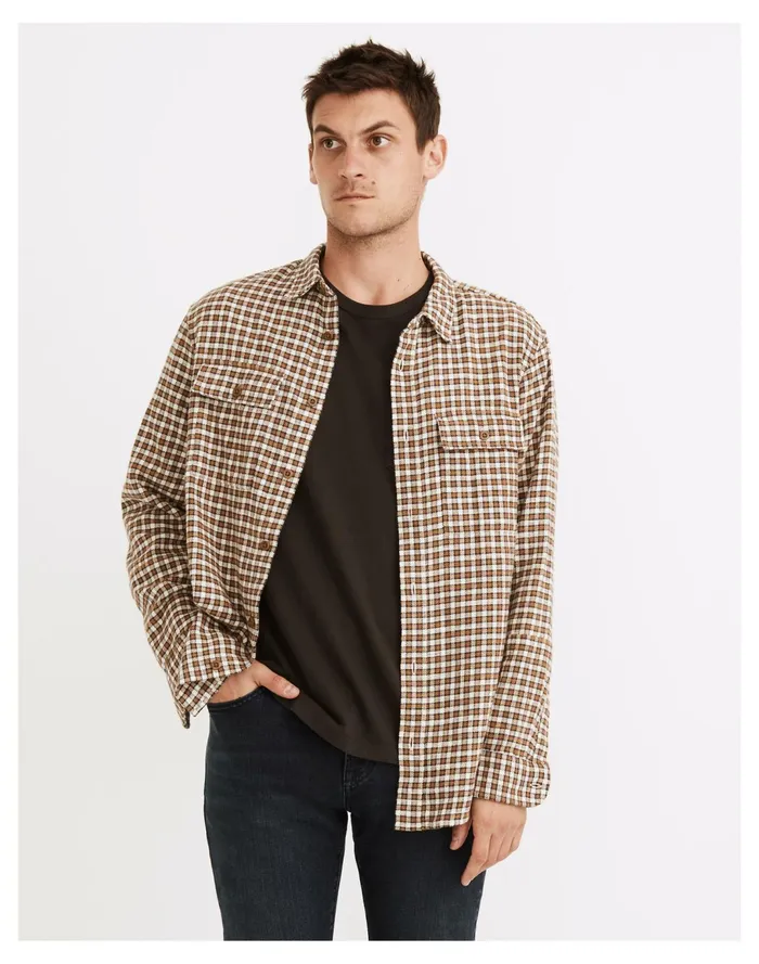 Men Slub Flannel Perfect Long Sleeve Shirt In Plaid Dried Barley Madewell Shirts