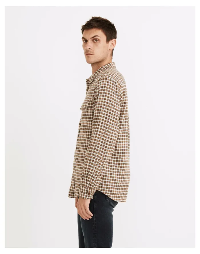 Men Slub Flannel Perfect Long Sleeve Shirt In Plaid Dried Barley Madewell Shirts Men Slub Flannel Perfect Long Sleeve Shirt In Plaid Dried Barley Madewell Shirts