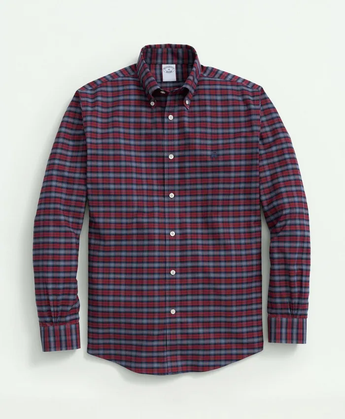 Men Stretch Cotton NonIron Oxford Polo ButtonDown Collar Tartan Shirt Burgundy Brooks Brothers Sport Shirts Men Stretch Cotton NonIron Oxford Polo ButtonDown Collar Tartan Shirt Burgundy Brooks Brothers Sport Shirts
