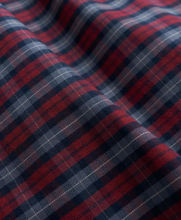 Men Stretch Cotton NonIron Oxford Polo ButtonDown Collar Tartan Shirt Burgundy Brooks Brothers Sport Shirts