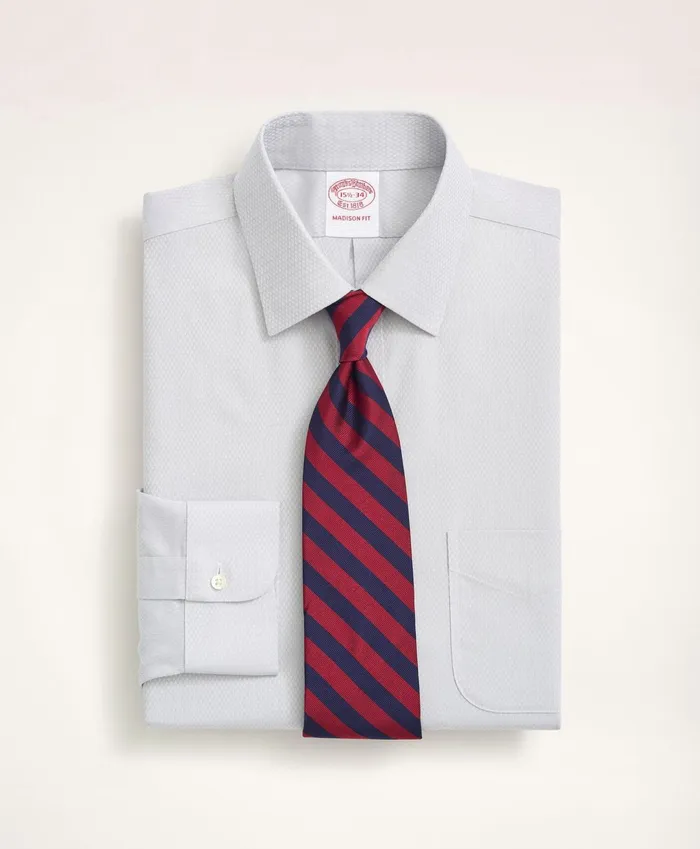 Men Stretch Madison RelaxedFit Dress Shirt NonIron Dobby Ainsley Collar Diamond Light Grey Brooks Brothers Dress Shirts Men Stretch Madison RelaxedFit Dress Shirt NonIron Dobby Ainsley Collar Diamond Light Grey Brooks Brothers Dress Shirts