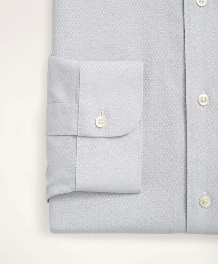 Men Stretch Madison RelaxedFit Dress Shirt NonIron Dobby Ainsley Collar Diamond Light Grey Brooks Brothers Dress Shirts
