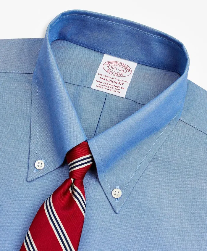 Men Stretch Madison RelaxedFit Dress Shirt NonIron Pinpoint ButtonDown Collar Blue Brooks Brothers Dress Shirts