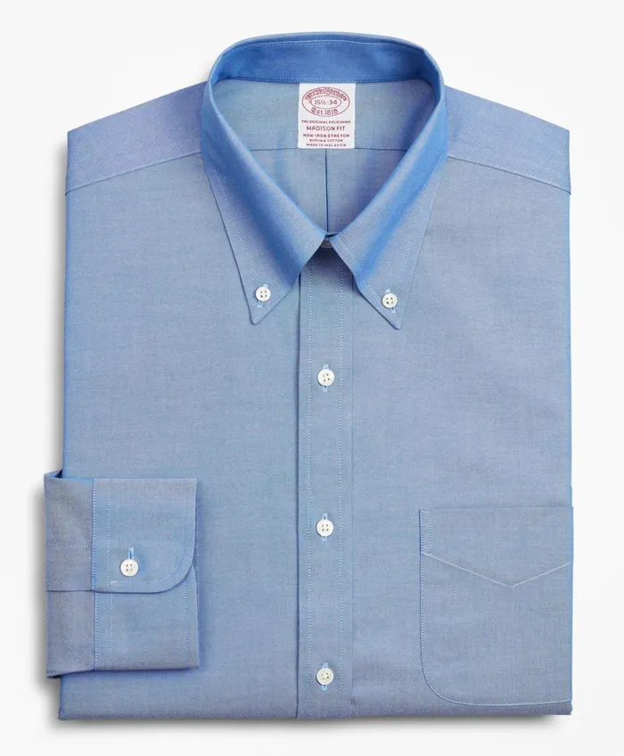 Men Stretch Madison RelaxedFit Dress Shirt NonIron Pinpoint ButtonDown Collar Blue Brooks Brothers Dress Shirts