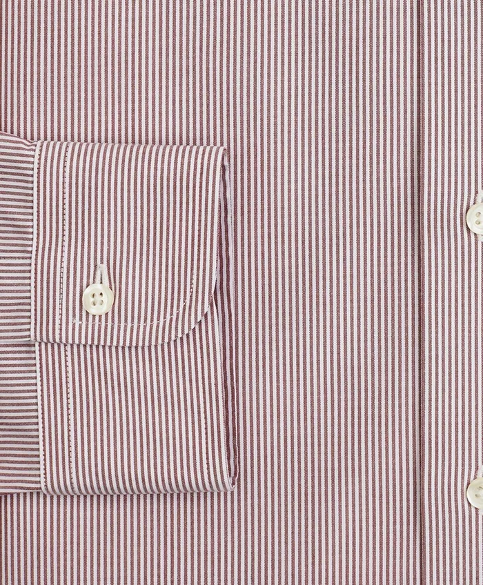Men Stretch Madison RelaxedFit Dress Shirt NonIron Poplin ButtonDown Collar Fine Stripe Red Brooks Brothers Dress Shirts