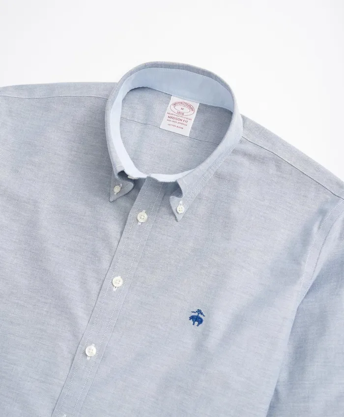 Men Stretch Madison RelaxedFit Sport Shirt NonIron Oxford Sodalite Brooks Brothers Sport Shirts