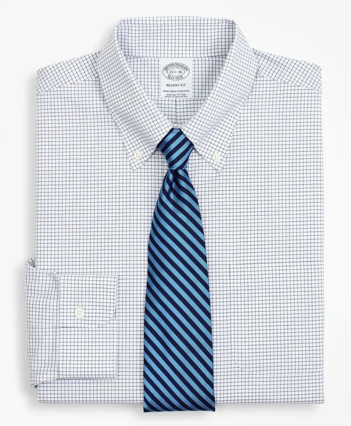 Men Stretch Regent RegularFit Dress Shirt NonIron Poplin ButtonDown Collar Small Grid Check Navy Brooks Brothers Dress Shirts Men Stretch Regent RegularFit Dress Shirt NonIron Poplin ButtonDown Collar Small Grid Check Navy Brooks Brothers Dress Shirts