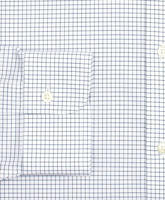Men Stretch Regent RegularFit Dress Shirt NonIron Poplin ButtonDown Collar Small Grid Check Navy Brooks Brothers Dress Shirts