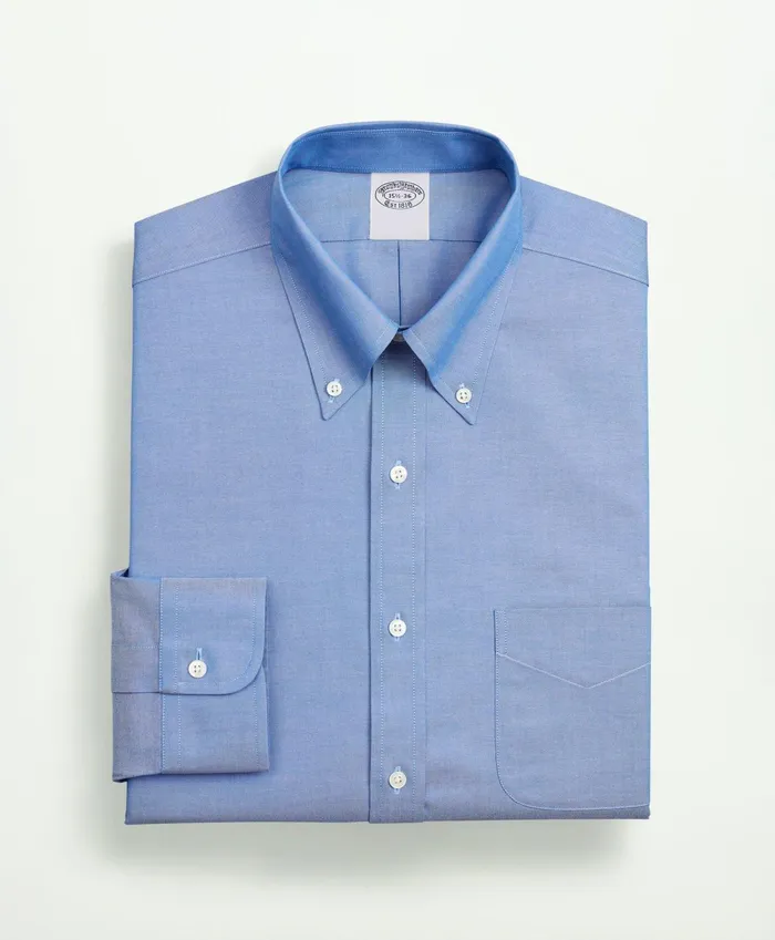 Men Stretch Supima Cotton NonIron Pinpoint Oxford ButtonDown Collar Dress Shirt Blue Brooks Brothers Dress Shirts