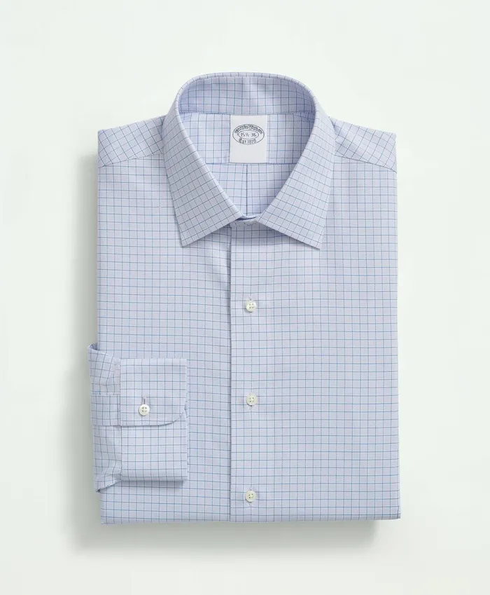 Men Stretch Supima Cotton NonIron Royal Oxford Ainsley Collar Windowpane Dress Shirt Lavender Brooks Brothers Dress Shirts