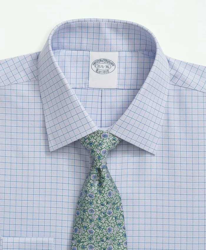 Men Stretch Supima Cotton NonIron Royal Oxford Ainsley Collar Windowpane Dress Shirt Lavender Brooks Brothers Dress Shirts