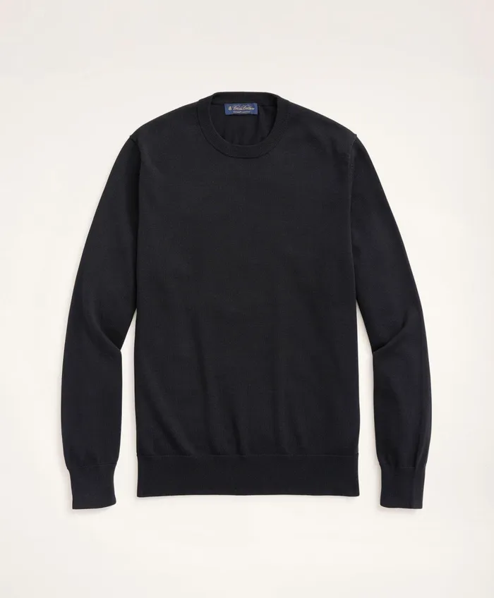 Men Supima Cotton Crewneck Sweater Black Brooks Brothers Sweaters