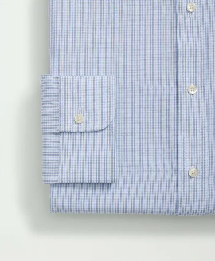 Men Supima Cotton Poplin Polo ButtonDown Collar Micro Checked Dress Shirt Light Blue Brooks Brothers Dress Shirts