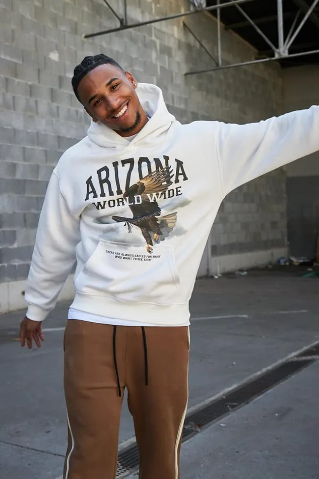 Men Sweat Blanc Capuche 034Aigle034 White Brentiny Paris Sweatshirts and Pullovers
