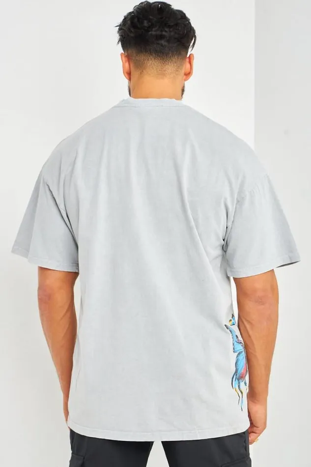 Men TShirt Gris Imprim Papillons Multicolores Brentiny Paris TShirts