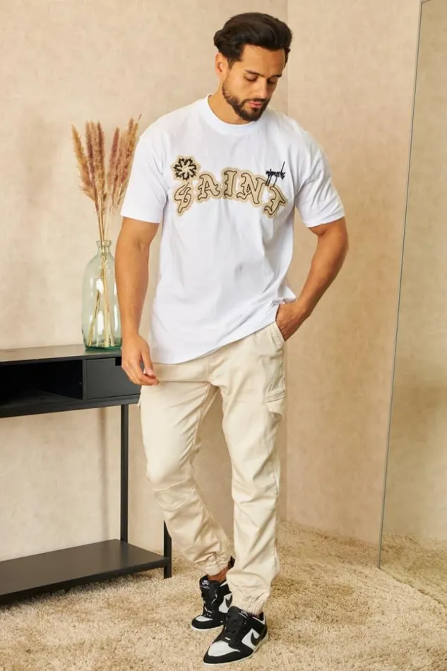 Men TShirt Inscription 034Saint034 En Relief Blanc White Brentiny Paris TShirts Men TShirt Inscription 034Saint034 En Relief Blanc White Brentiny Paris TShirts