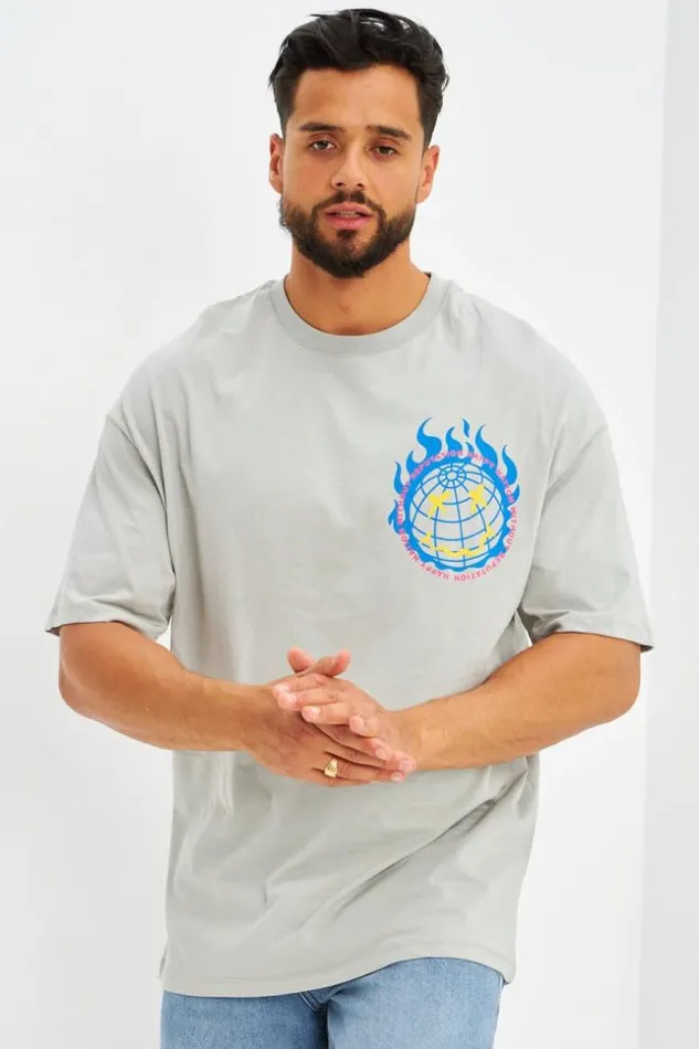 Men TShirt Logo Imprim Smiley Terre Gris Grey Brentiny Paris TShirts