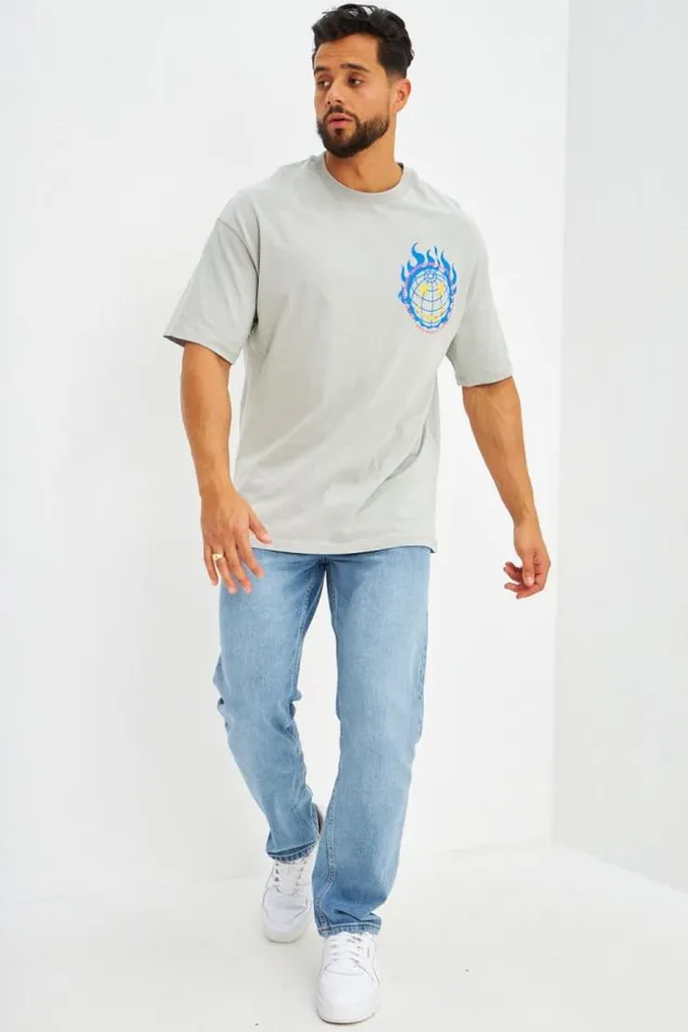 Men TShirt Logo Imprim Smiley Terre Gris Grey Brentiny Paris TShirts