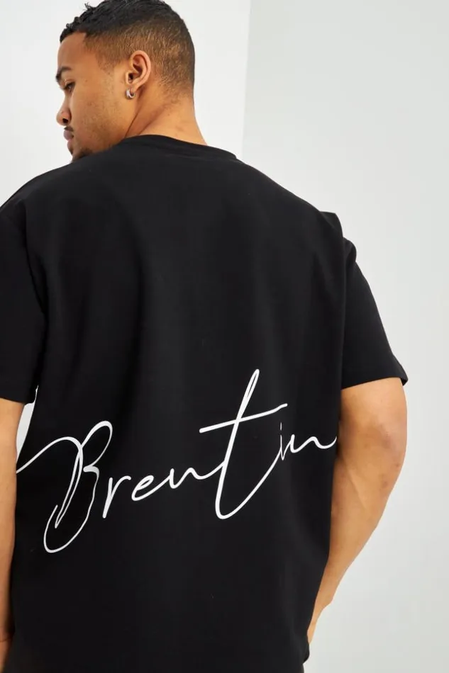Men TShirt Noir Inscriptions Blanches Brentiny Black Brentiny Paris TShirts