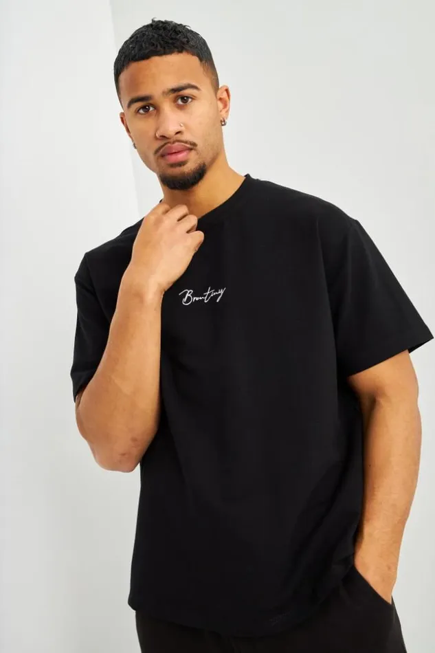 Men TShirt Noir Inscriptions Blanches Brentiny Black Brentiny Paris TShirts
