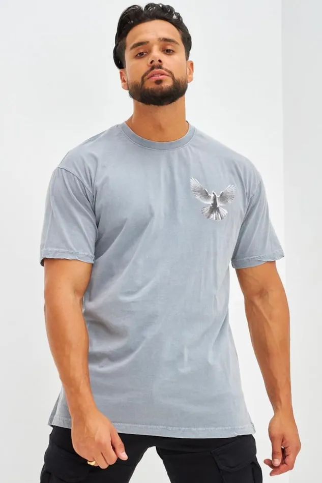 Men TShirt Oversize Floqu Colombe Gris Dlav Grey Brentiny Paris TShirts
