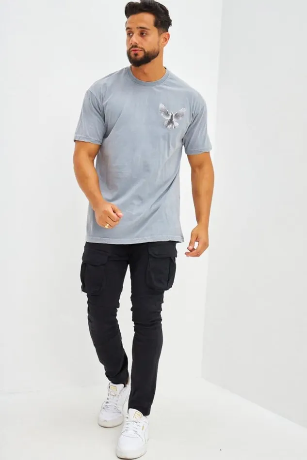 Men TShirt Oversize Floqu Colombe Gris Dlav Grey Brentiny Paris TShirts