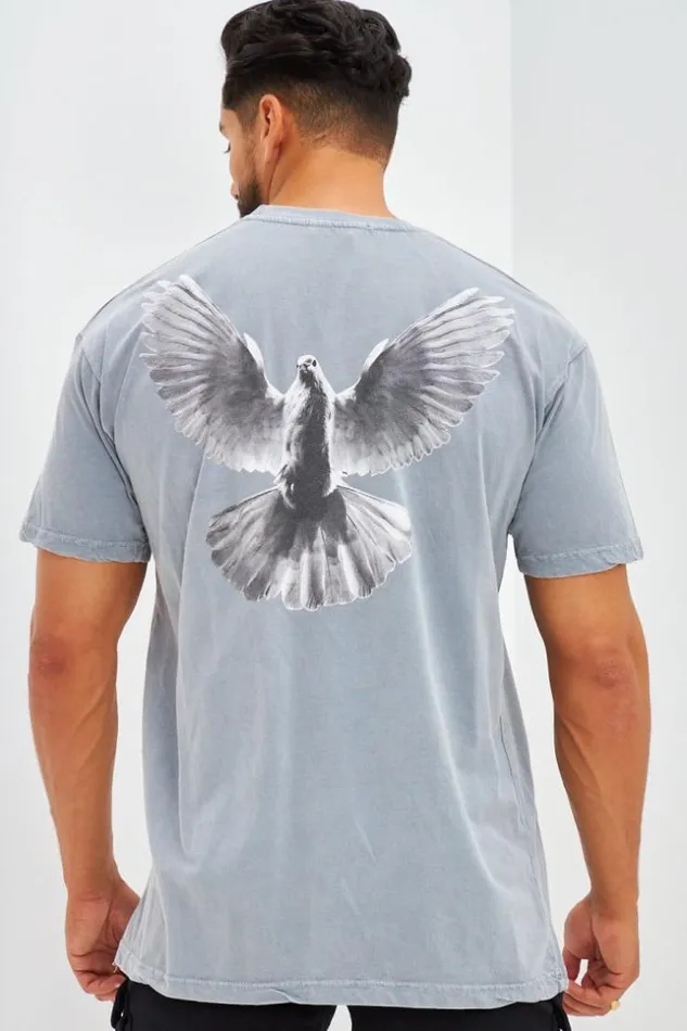 Men TShirt Oversize Floqu Colombe Gris Dlav Grey Brentiny Paris TShirts