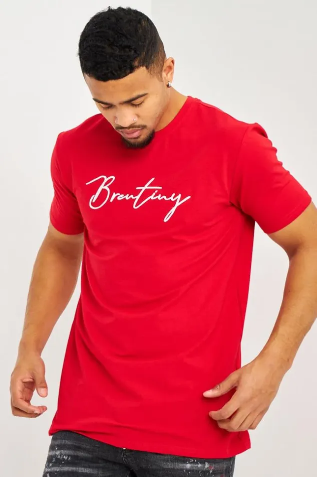 Men TShirt Rouge Logo Brentiny En Relief Red Brentiny Paris TShirts