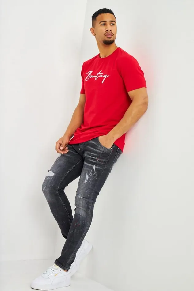 Men TShirt Rouge Logo Brentiny En Relief Red Brentiny Paris TShirts