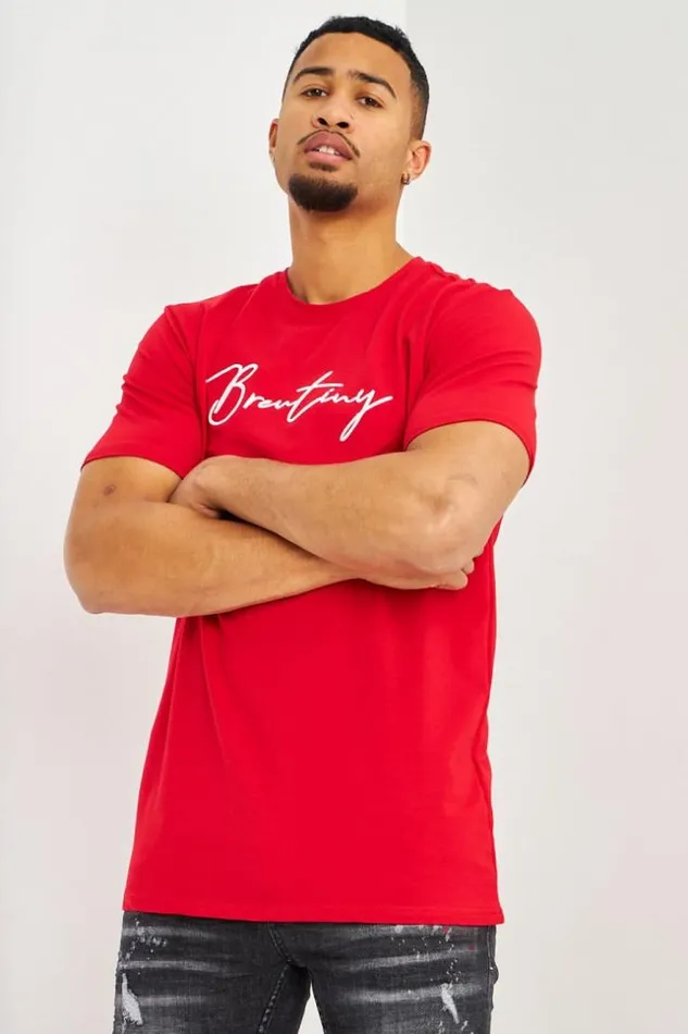 Men TShirt Rouge Logo Brentiny En Relief Red Brentiny Paris TShirts