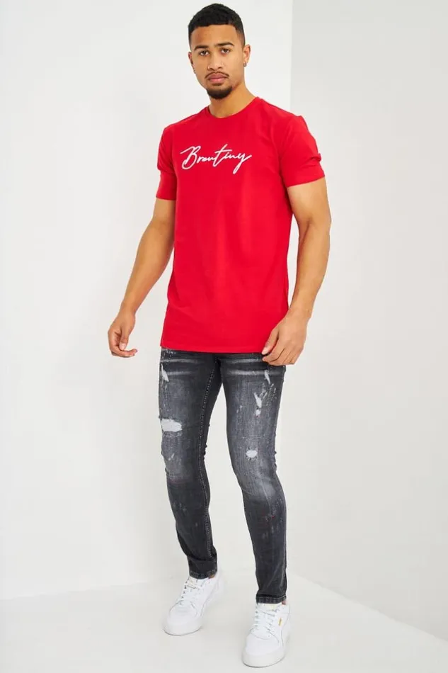 Men TShirt Rouge Logo Brentiny En Relief Red Brentiny Paris TShirts