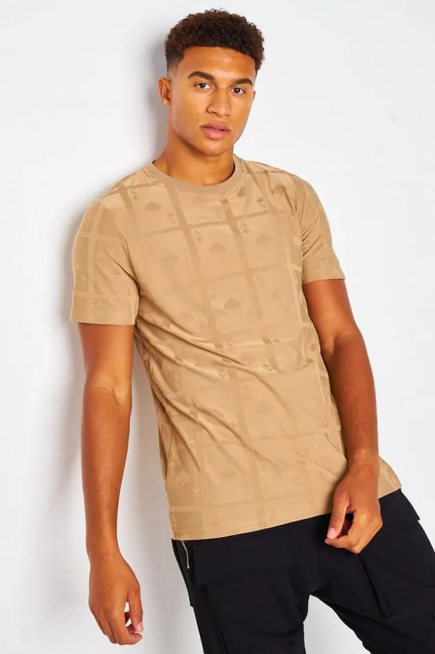 Men TShirt With Ace Of Spades Print In Dark Beige Beige Brentiny Paris TShirts