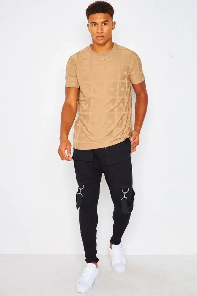 Men TShirt With Ace Of Spades Print In Dark Beige Beige Brentiny Paris TShirts