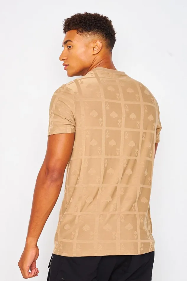 Men TShirt With Ace Of Spades Print In Dark Beige Beige Brentiny Paris TShirts