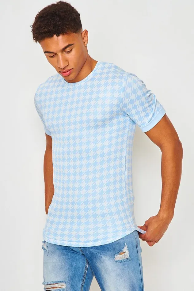 Men TShirt With Houndstooth Print In Blue Bleuclair Brentiny Paris TShirts Men TShirt With Houndstooth Print In Blue Bleuclair Brentiny Paris TShirts