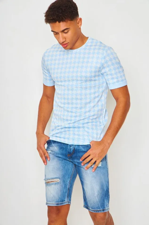 Men TShirt With Houndstooth Print In Blue Bleuclair Brentiny Paris TShirts Men TShirt With Houndstooth Print In Blue Bleuclair Brentiny Paris TShirts