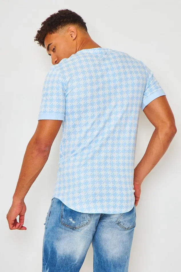 Men TShirt With Houndstooth Print In Blue Bleuclair Brentiny Paris TShirts Men TShirt With Houndstooth Print In Blue Bleuclair Brentiny Paris TShirts