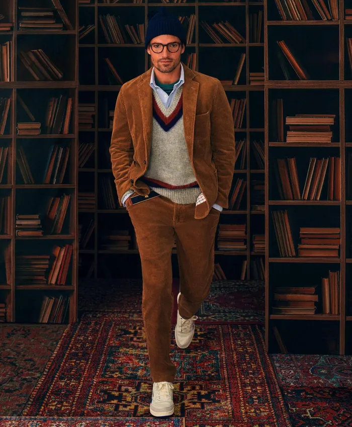 Men Traditional Fit Stretch Cotton WideWale Corduroy Sport Coat Medium Brown Brooks Brothers Sport Coats and Blazers