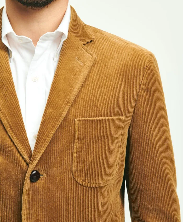 Men Traditional Fit Stretch Cotton WideWale Corduroy Sport Coat Medium Brown Brooks Brothers Sport Coats and Blazers