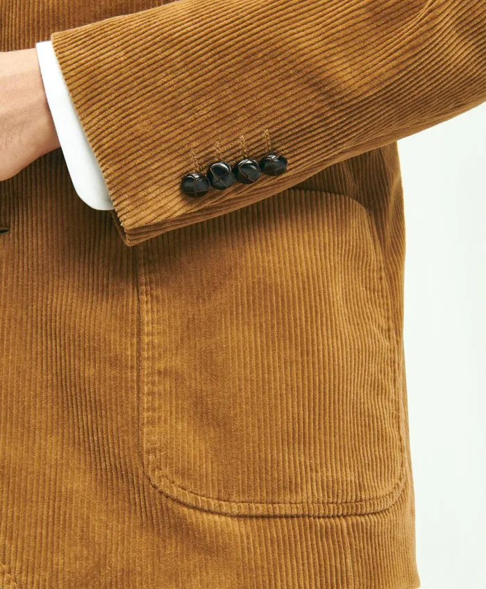 Men Traditional Fit Stretch Cotton WideWale Corduroy Sport Coat Medium Brown Brooks Brothers Sport Coats and Blazers