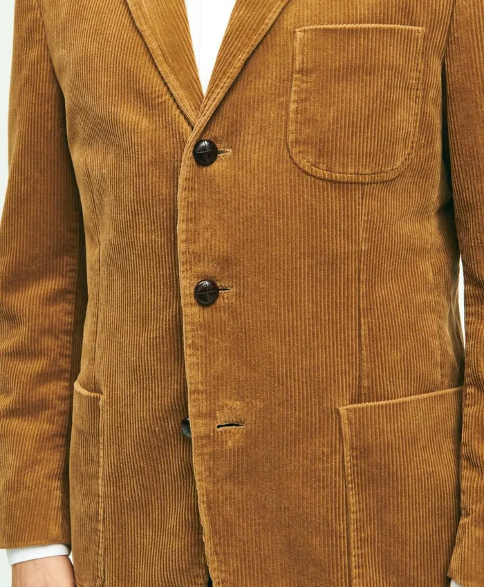 Men Traditional Fit Stretch Cotton WideWale Corduroy Sport Coat Medium Brown Brooks Brothers Sport Coats and Blazers