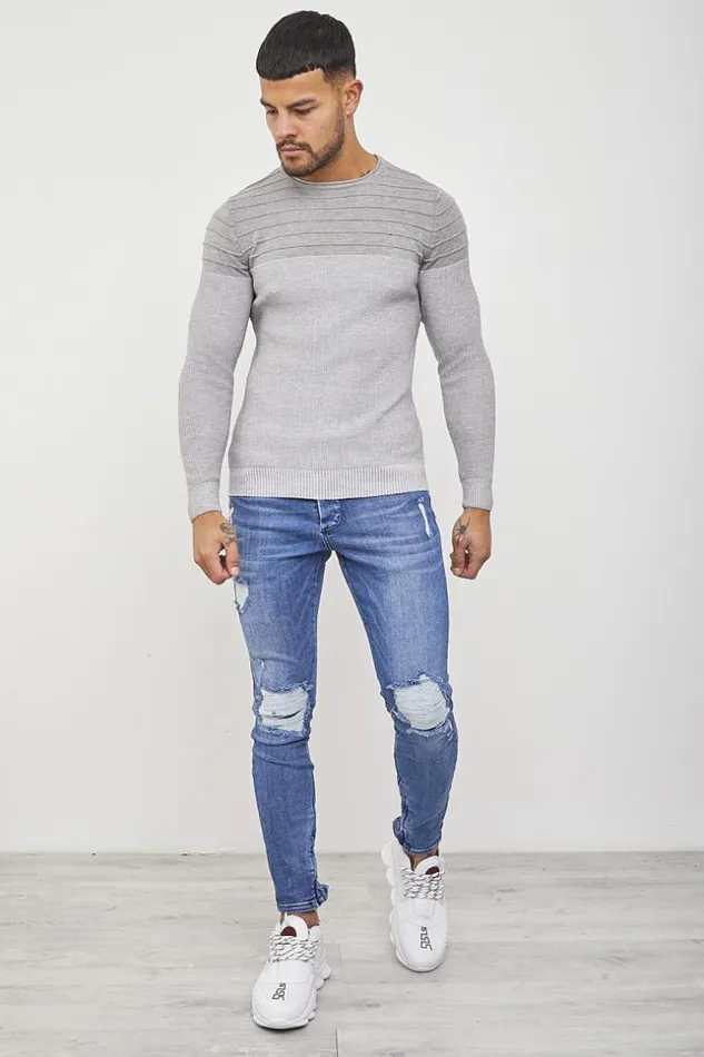 Men TwoTone Gray And White Jumper White Brentiny Paris Sweatshirts and Pullovers