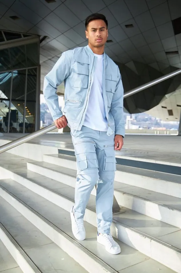 Men Veste Col Bomber Poches Multiples Bleu Clair Bleuclair Brentiny Paris Jackets Men Veste Col Bomber Poches Multiples Bleu Clair Bleuclair Brentiny Paris Jackets