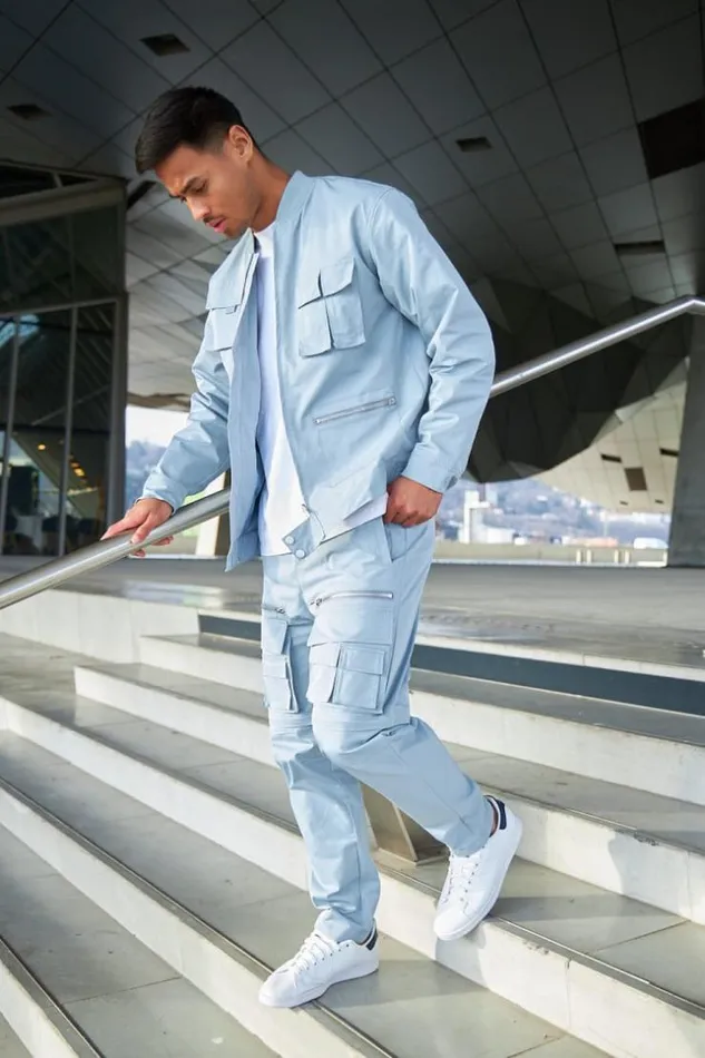 Men Veste Col Bomber Poches Multiples Bleu Clair Bleuclair Brentiny Paris Jackets Men Veste Col Bomber Poches Multiples Bleu Clair Bleuclair Brentiny Paris Jackets