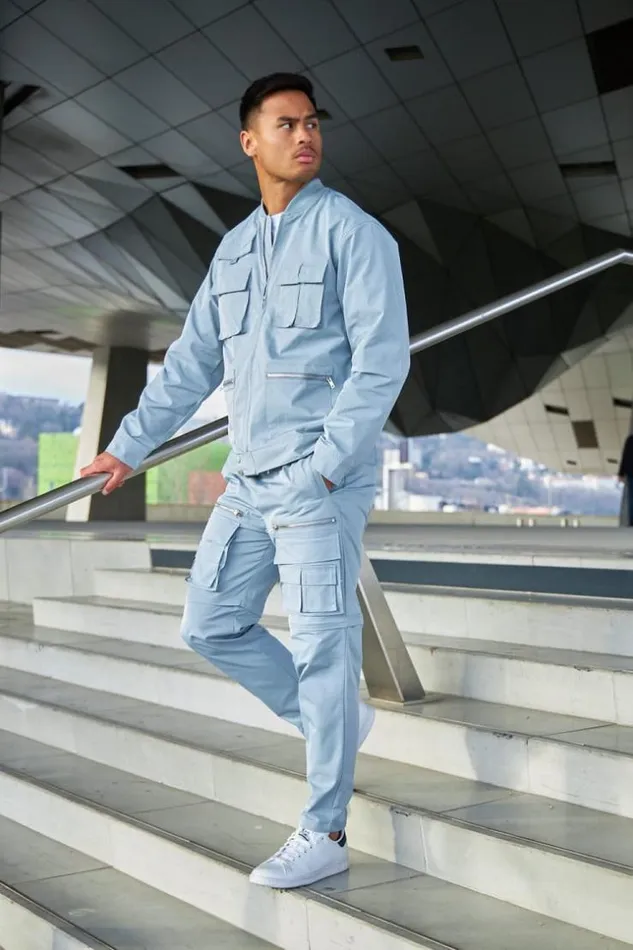 Men Veste Col Bomber Poches Multiples Bleu Clair Bleuclair Brentiny Paris Jackets Men Veste Col Bomber Poches Multiples Bleu Clair Bleuclair Brentiny Paris Jackets