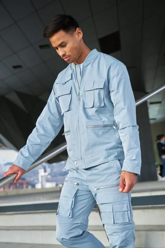 Men Veste Col Bomber Poches Multiples Bleu Clair Bleuclair Brentiny Paris Jackets Men Veste Col Bomber Poches Multiples Bleu Clair Bleuclair Brentiny Paris Jackets